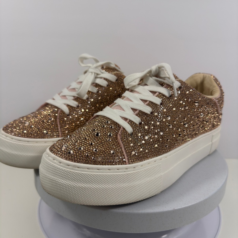 Betsey Johnson Women Sneakers Rhinestone Sparkle Casual Gold Platform 8M - Picture 3 of 15